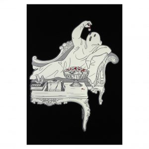 Eyeball Eating Ghost, Velvet Découpage Print, 13" x 19"