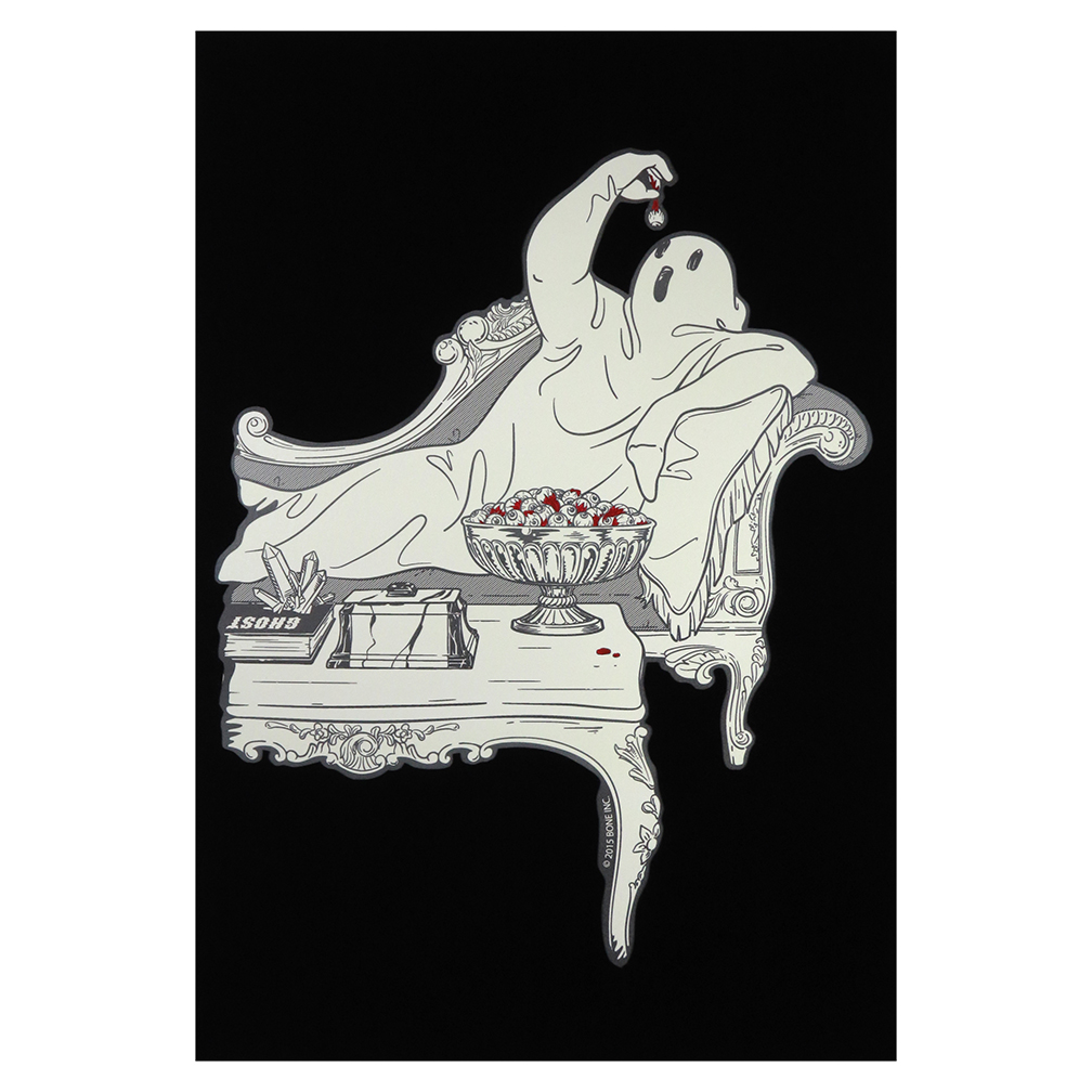 Eyeball Eating Ghost, Velvet Découpage Print, 13" x 19"