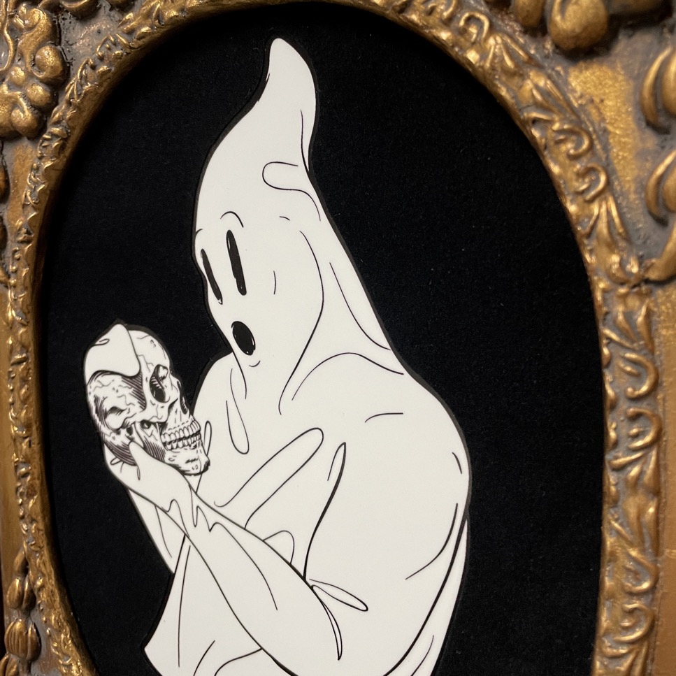 Skull Pondering Ghost, Mixed Media, 15" x 17" - Image 5