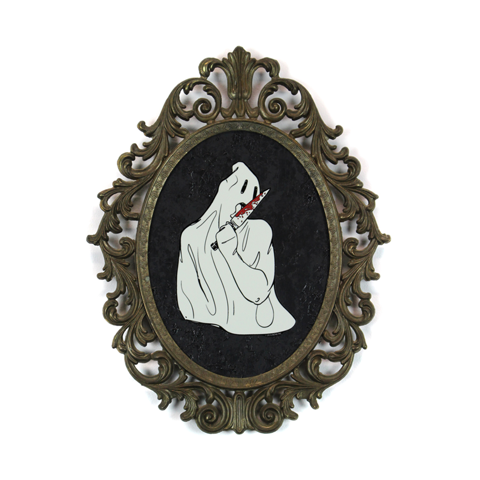 Knife Licking Ghost, Mixed Media, 10.5" x 13.75"