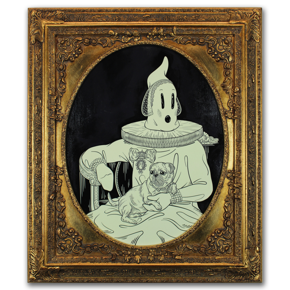 Princess & The Pug, Mixed Media, 23" x 27"