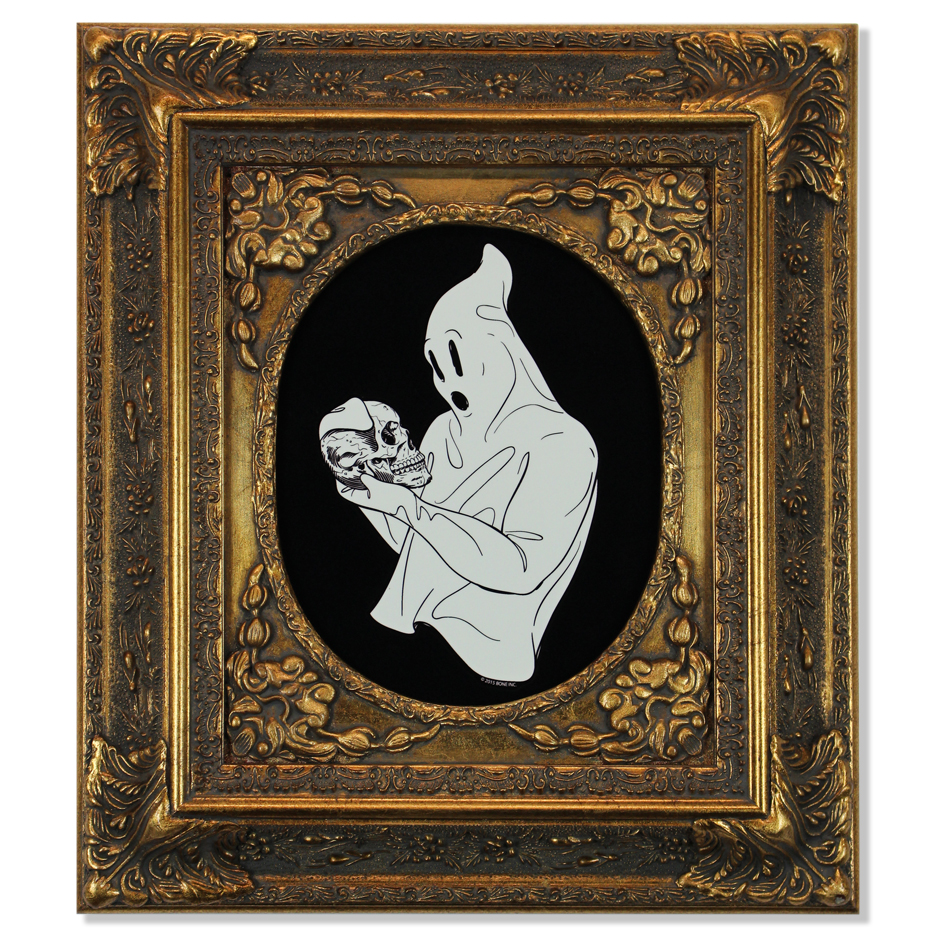 Skull Pondering Ghost, Mixed Media, 15" x 17"