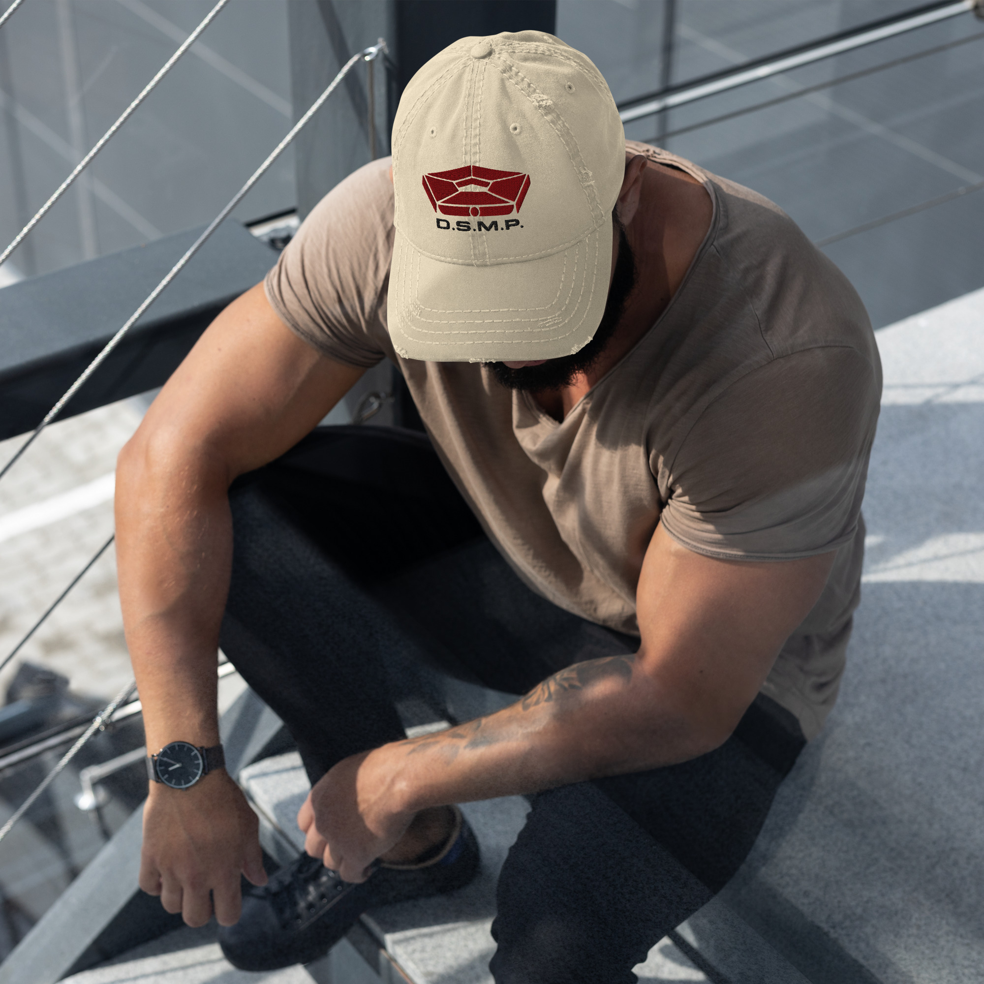D.S.M.P. Distressed Corporate Logo Hat (Tan) - Image 3