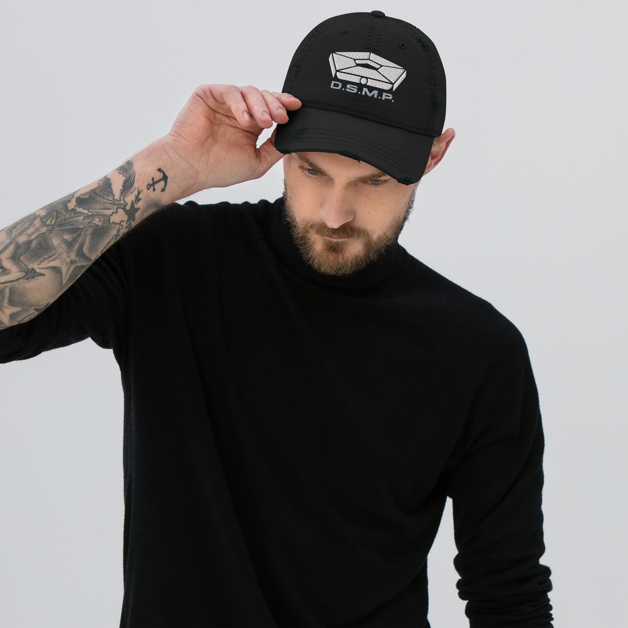 D.S.M.P. Distressed Corporate Logo Hat (White Logo) - Image 6