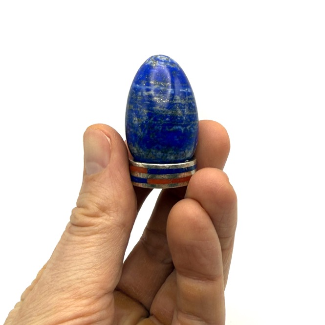 Lapis Lazuli Egg, w Silver Inlay Stand - Image 2
